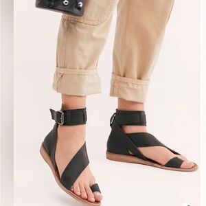 Free People Vale Black leather boot Sandals, size 40
